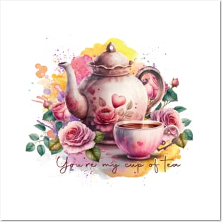 Watercolor Tea Pot And Cup With Flowers Posters and Art
